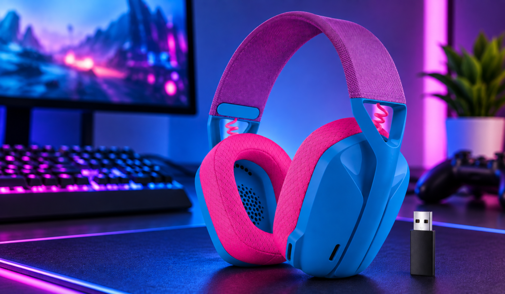 Headset Gamer Sem Fio Azul e Rosa