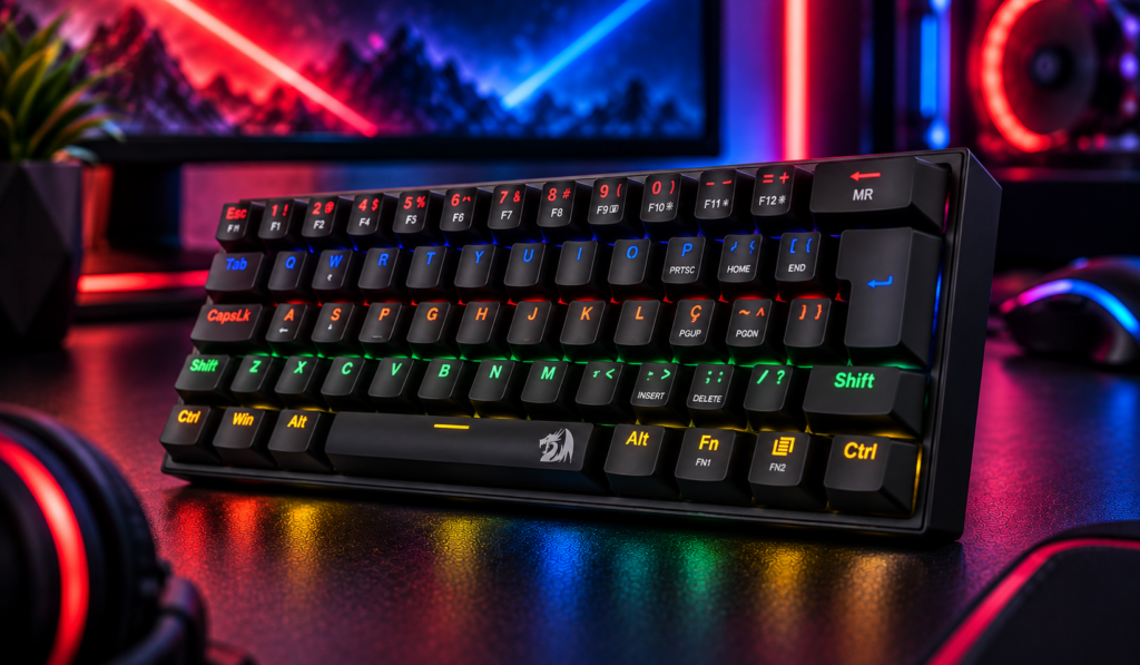 Teclado Redragon Fizz Rainbow K617-R-B em destaque